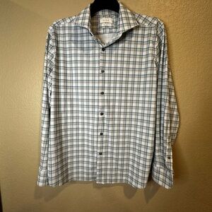 Men's Plaid Button-Down Shirt in Blue and White